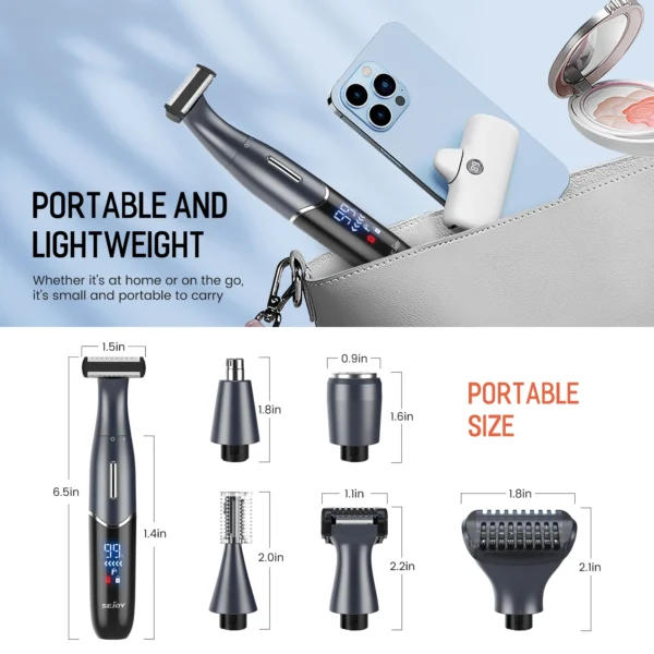 Sejoy 6 In 1 Body Hair Trimmer Kit Electric Beard Shaver Men&Women Nose Hair Trimmer Eyebrow Razor Portable Body Shaver IPX5 - Image 5