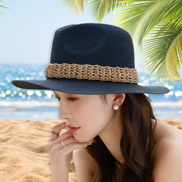 Women Wide Brim Sun Hat with Bowknot Ribbon Summer Beach Straw Hat Foldable Floppy Fedora Hat for Vacation Travel Party Clothes - Image 5