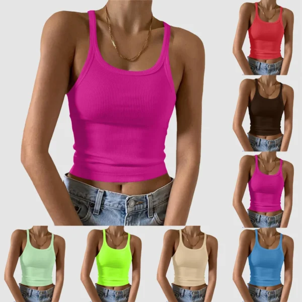 Casual Tank Tops Women Sleeveless Cotton Cami Top Fashion Ribbed Crop Top Tees Ladies Basic Camisole Summer 2025 Sports Tee