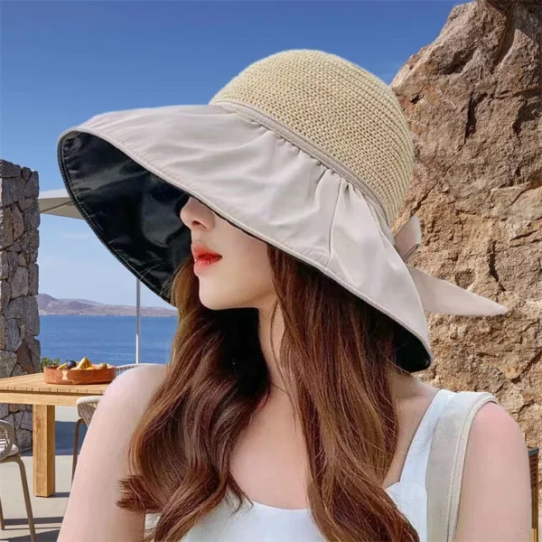 Women s Wide Brim Sun Hat with Bowknot Ribbon Lightweight Foldable UV Protection Bucket Hat for Outdoor Activities - Image 2