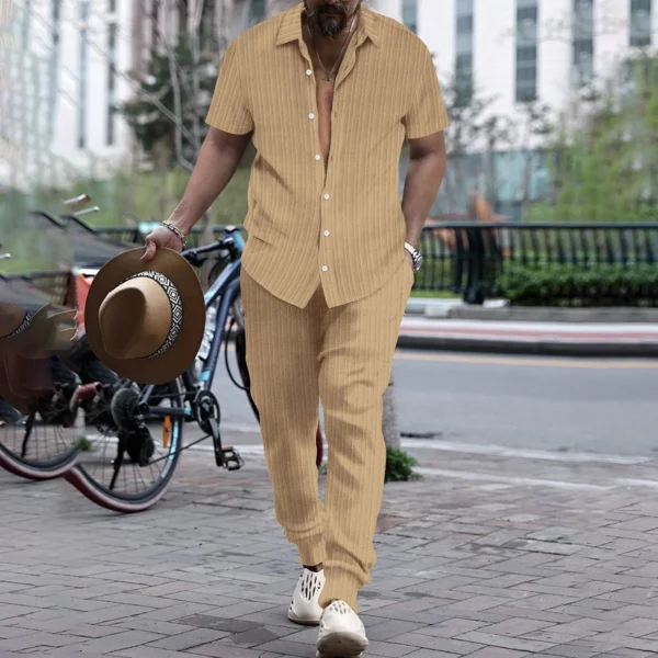 Mens Shirt Casual Short Sleeve Cardigan Blouse Top Pants Beach Suit Summer Two Piece Set Fashion Clothing For Man Ropa Hombre - Image 6