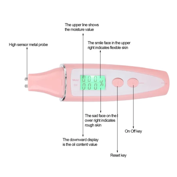 Facial Skin Tester Smart Display Skin Care Portable Digital Skin Detector Pen for Home Beauty Salon Pink - Image 6
