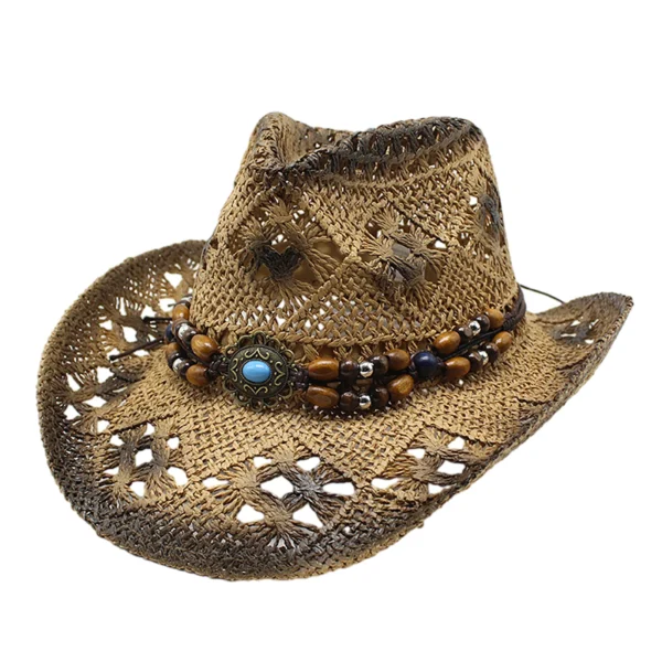 Straw Cowgirl Hat Unisex Beach Hat Cow Boy Hat With Hat Band For Men Women Breathable Lightweight Sun Protection - Image 4
