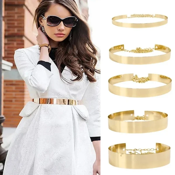Fashion Adjustable Metal Belt Women Gold Silver Wide Bling Plate Waist Belt Mirror Waist Chain Waistband Cummerbunds - Image 2