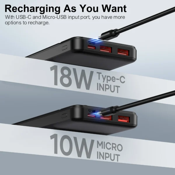 Portable Charger Power Bank 10000mAh, PD 22.5W Battery Pack, Slim Design, 3 Outputs, 2 Input. - Image 4