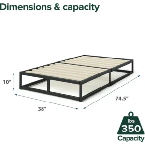 10 Inch Platform Bed Frame, Wood Slat Support, No Box Spring Needed, Eco Friendly Packaging, Easy Assembly, Black, Twin