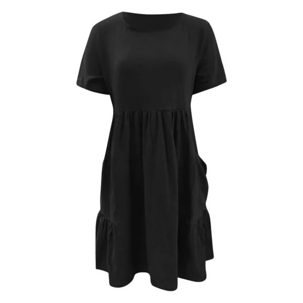 Evening Dresses Outfits Women Fashion Solid Vintage Cotton And Linen Loose Pocket Round Neck Short Sleeve Vestido Mujer Elegante - Image 12