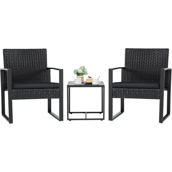 3 Pieces Patio Set Outdoor Wicker Furniture Modern Rattan Chair Conversation with Coffee Table, Garden Furniture Sets - Image 3