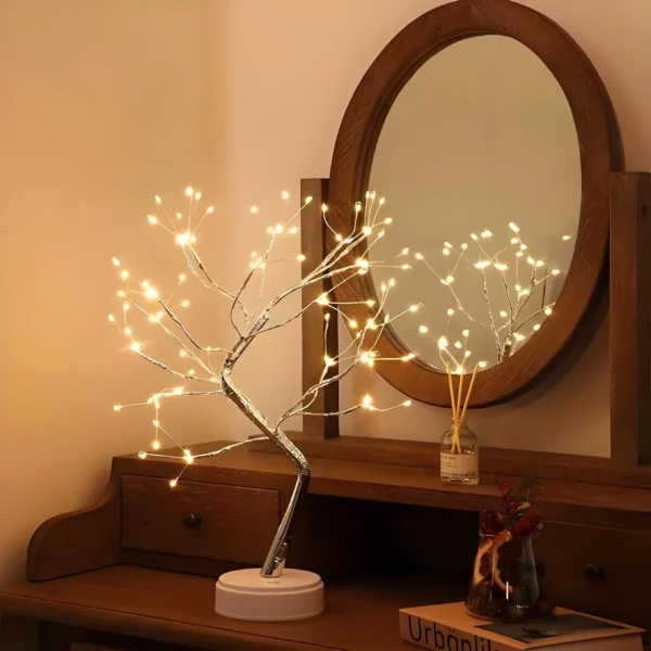 Desktop bonsai lamp lamp LED desktop night light iron tree silver branch pearl gold leaf star Christmas tree - Image 2