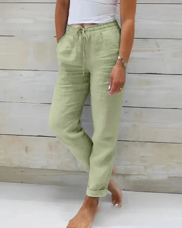 Cotton Linen Summer Pants for Women High Waist Elastic Casual Trousers Streetwear Solid Female Clothes 2024 Loose Pencil Pants - Image 6