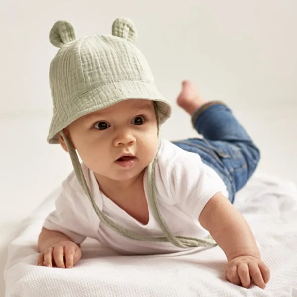 Baby Cotton Sun Hat New Children Outdoor Rabbit Ear Beach Caps Boy Girl Print Panama Hat Unisex Beach Bucket Hat For 3-12 Months - Image 4