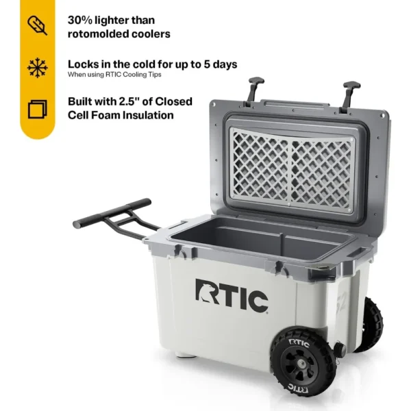 52 Quart Ultra-Light Wheeled Hard Cooler Insulated Portable Ice Chest Box for Beach, Drink, Beverage, Camping, Picnic, Fishing - Image 2