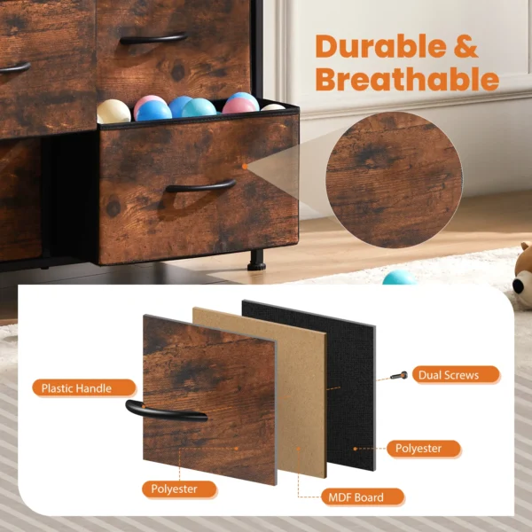 JHK Bedside Table For Bedroom With 10 Fabric Drawers Wardrobe Steel Frame Closet For Storage Cabinet Living Room Of Furniture - Image 5