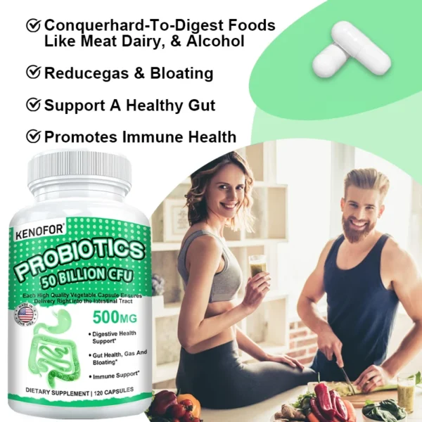 Probiotics 50 Billion CFU Supplement - Supports Digestive Health, Gut Health, Gas & Bloating, 120 Capsules - Image 3