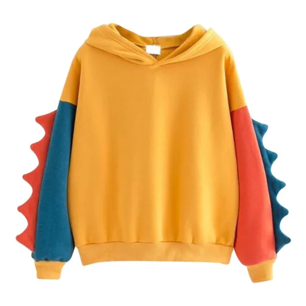 Cute Cartoon Dinosaur Shape Hoodie Sweatshirt Women Long Sleeve Color Block Pullover Hoodie Fall Winter Loose Soft Fleece Hoodie - Image 2