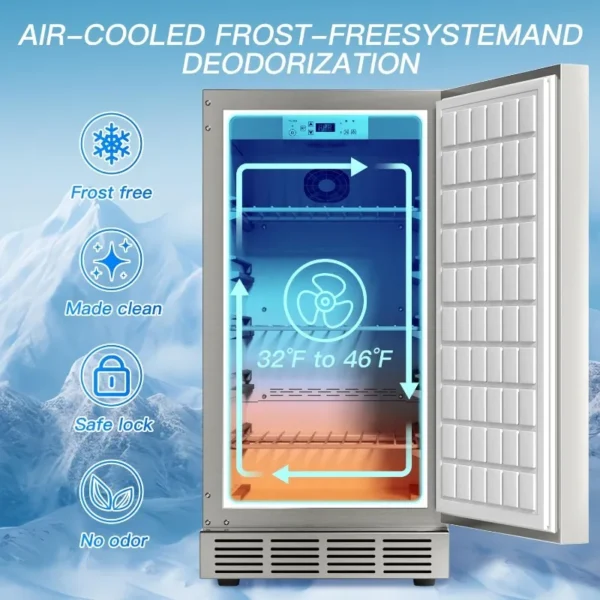 15 Inch Outdoor Refrigerator,Weather Proof Stainless Steel Beverage Beer Cooler Under Counter Fridge,Indoor/Outdoor Refrigerator - Image 5