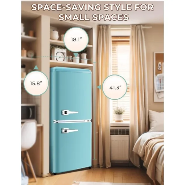 3.8 Cu.Ft Retro Fridge with Bottom Freezer and Drawer, 2 Door Refrigerator with 7 Adjustable Temperature Settings Blue - Image 6