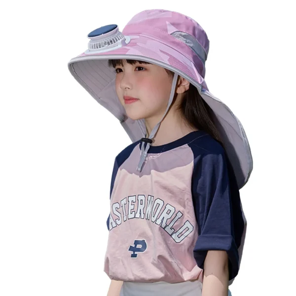 Kids Solar Fan Hat With Wide Brim For UV Protection Lightweight Cap For Outdoor Activities Adjustable Breathable Design Kids Hat - Image 4