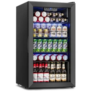 Beverage Refrigerator and Cooler - 126 Can Mini Fridge Glass Door for Soda Beer Wine - Freestanding Beverage Fridge for Bedroom