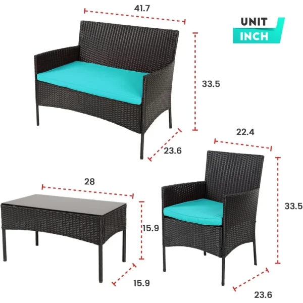 4-Piece Outdoor Wicker Patio Conversation Furniture Set for Backyard W/Coffee Table, Seat Cushions, Patio Furniture Set - Image 2