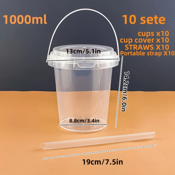 10pcs 33.81oz Large Plastic Cups with Lids & Straws - Reusable, Bpa-Free Beverage Tumblers for Iced Drinks,party Ice Buckets - Image 4