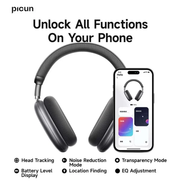 Picun F8 Pro ANC Wireless Headphones Head Tracking 3D Spatial Audio -52dB ANC HIFI Bluetooth Headset ENC HD Mic Low-Latency APP - Image 5