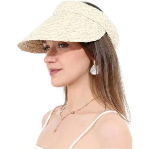 Womens Sun Hat Straw Visor UV Protection Wide Brim Packable Travel Summer Cap for Beach
