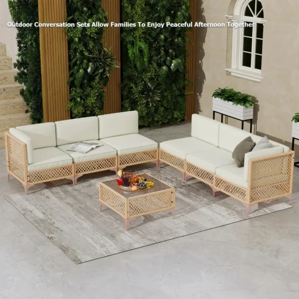 7 Piece Outdoor Patio Furniture Set, Patio Sectional Furniture Set, Wicker Outdoor Couch Sets with Glass Table and Cushions - Image 5
