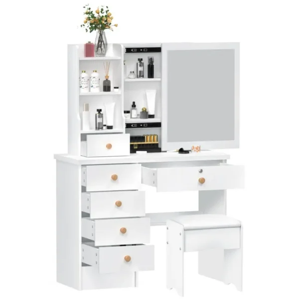 Makeup Vanities Vanity Desk with Sliding Mirror, Bedroom Dressing Table, Makeup Desk with 6 Drawers Bedroom Furniture - Image 4