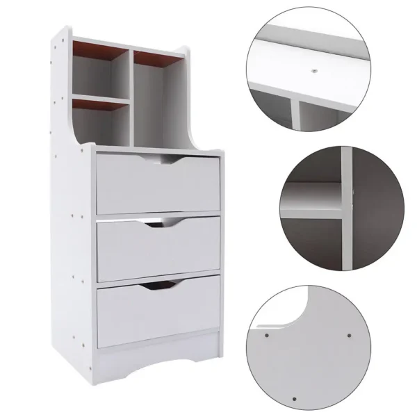 White Modern Style Nightstand Elegant Bedside Table Bedroom Furniture Cabinet With 3 Drawers - Image 4
