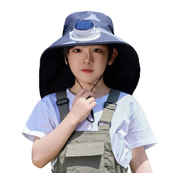 Kids Solar Fan Hat With Wide Brim For UV Protection Lightweight Cap For Outdoor Activities Adjustable Breathable Design Kids Hat - Image 2