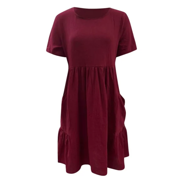Evening Dresses Outfits Women Fashion Solid Vintage Cotton And Linen Loose Pocket Round Neck Short Sleeve Vestido Mujer Elegante - Image 14