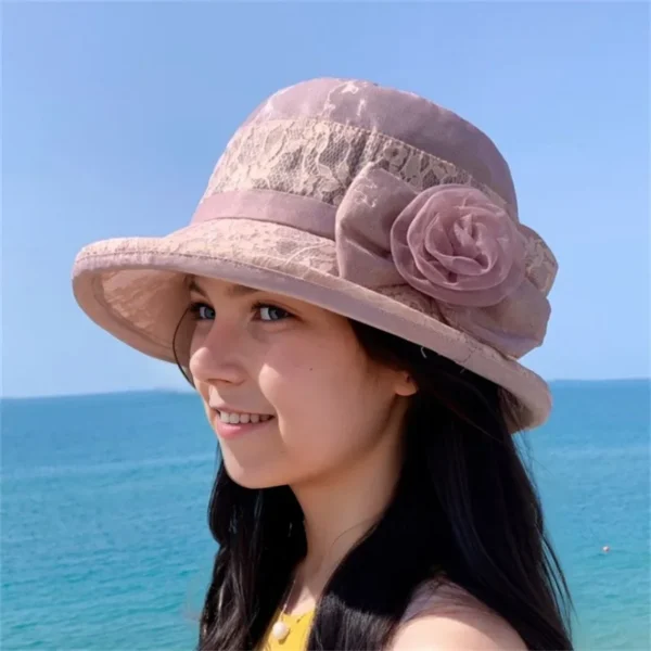 Stylish Women s Vintage Cloche Hat with Beautiful Floral Detail and Wide Brim for Summer Church Events and Outings - Image 6