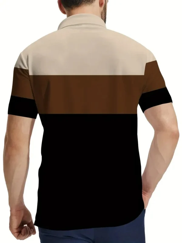 Men's Fashionable and Comfortable Buttoned Polo Shirt, Summer Golf Sports Knitted Fabric, Casual Style with Color Block Design, - Image 2
