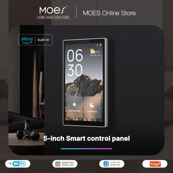 MOES Tuya Wifi Smart 5-inch Touch Screen US Center Control Panel Voice Control Alexa And ZigBee Gateway Built-in Scene Control