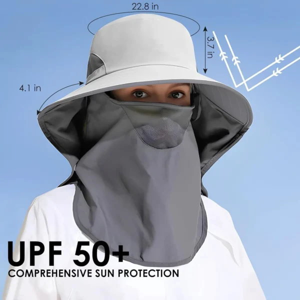 Outdoor Sun Hat Detachable Neck Face Flap UPF 50+UV Protection Visor Fishing Hats with Neck Flap for Men & Women - Image 5