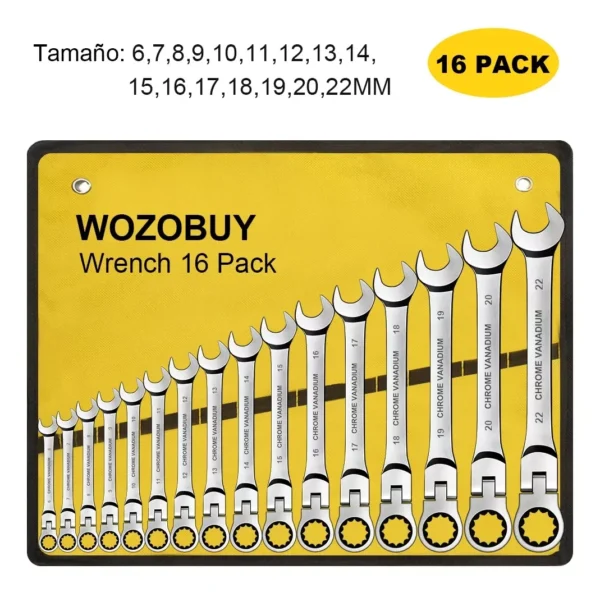 16Pcs Premium Flex-Head Ratcheting Wrench Set, 6-22MM, Durable Craftsmanship, with Handy Storage Bag - Perfect for DIY & Auto - Image 3
