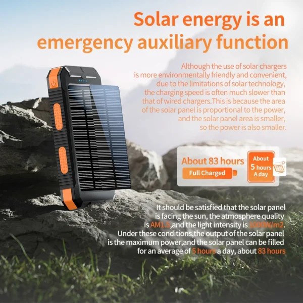 10000mAh Solar Charging Power Bank,Dual USB & Type C Output Port Multicharger Power Bank with Flashlight and Compass - Image 2