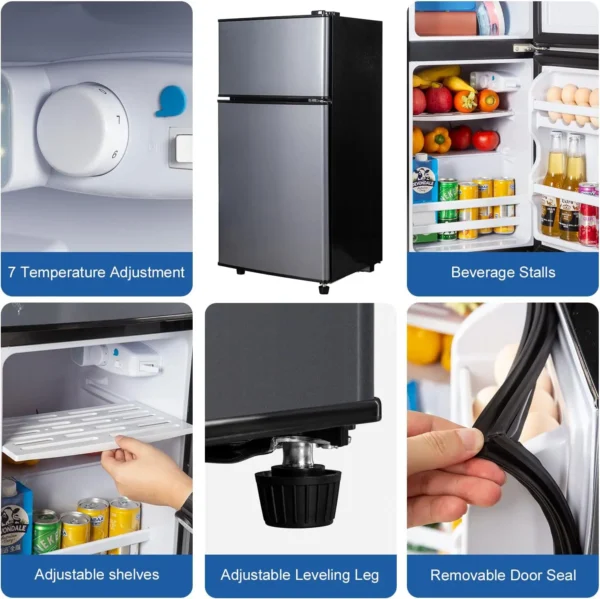 Mini Fridge with Freezer, 2.9 Cu.Ft Small Fridge, Energy Saving, Low Noise,7 Adjustable Thermostat, Double Door Refrigerator - Image 4
