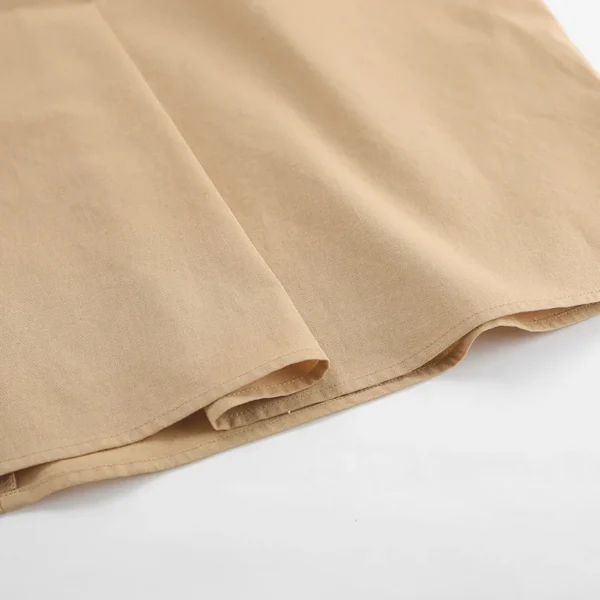 DSMTRC Women 2024 Elegant Lace-Up Pockets A-Line Dresses Summer Sexy Backless Party Pleated Dress Fashion Brown Linen Long Dress - Image 12